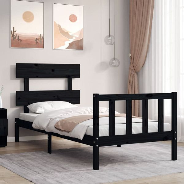 vidaXL Massivholzbett mit Kopfteil Schwarz 100x200 cm, 3193265