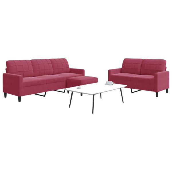 vidaXL 3-tlg. Sofagarnitur mit Kissen Weinrot Samt, 3278405