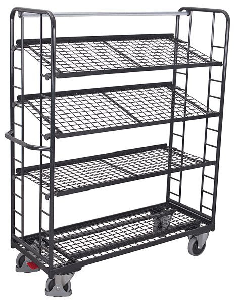 VARIOfit Etagenwagen mit 4 Drahtgitterböden, Außenmaße: 1.805 x 650 x 1.855 mm, RAL 7016 anthrazitgrau, sw-640.212/AG