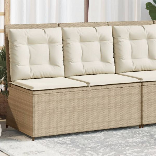 vidaXL Gartenbank Verstellbar mit Kissen Beige Poly Rattan, 368968