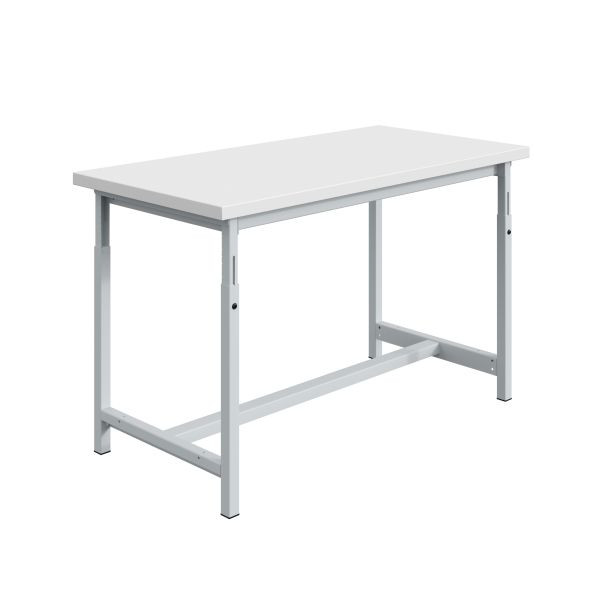 SOFAME PTH Werkbank, mechanisch höhenverstellbar, B 2000 x T 750 x H 780 bis 1060 mm, RESITOP Laminat-Arbeitsplatte 40 mm, Lichtgrau RAL 7035, W010020272GC