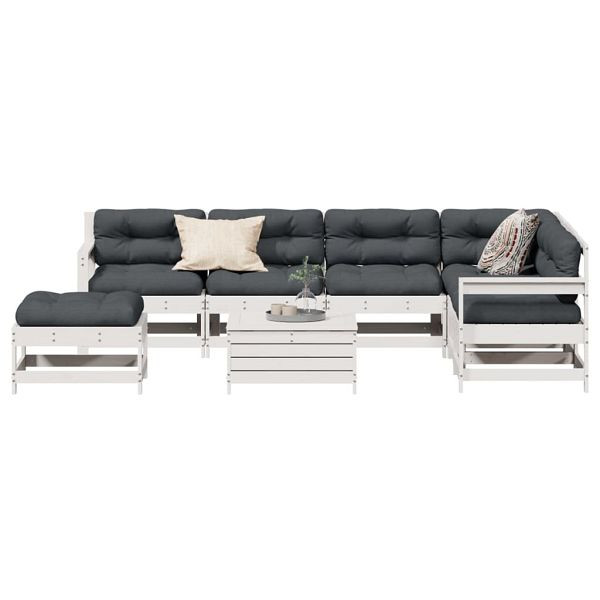 vidaXL 8-teilig Garten-Lounge-Set mit Kissen Weiß Massivholz Kiefer, 3250585
