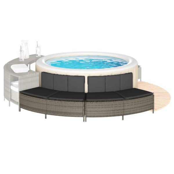 vidaXL Whirlpool-Bänke mit Auflagen 2 Stk. Grau Poly Rattan, 365617
