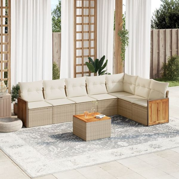 vidaXL 8-tlg. Garten-Sofagarnitur mit Kissen Beige Poly Rattan, 3227717