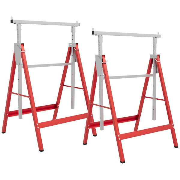 HOMCOM 2er Set Arbeitsbock Belastbarkeit bis 200 kg klappbar Sägebock höhenverstellbar 80-130 cm Gerüstbock aus Stahl Unterstellbock Rot, B40-015V00RD