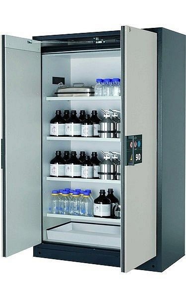 asecos Sicherheitsschrank Q-PEGASUS-90, Q90.195.120.WDAC in lichtgrau RAL 7035 mit 4x Fachboden (Stahlblech), 30002-041-30006