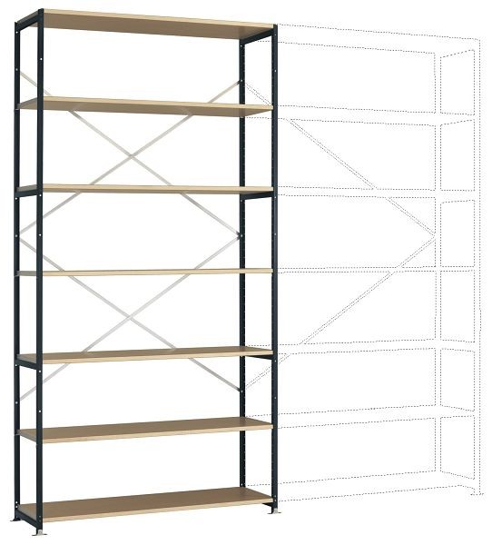 Manuflex Großfach-Steckregal Grundregal mit 7 Holzverbundböden, HxBxT = 3000 x 1530 x 400 mm, anthrazit, RP1641.7016