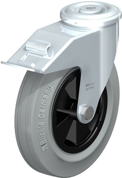 Blickle LER-VPP 200G-FI-SG Stahlblech-Lenkrolle mit Rückenloch & Feststeller, Vollgummi, Grau, 658476