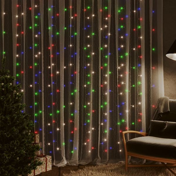 vidaXL LED-Lichtervorhang 3x3 m 300 LED Bunt 8 Funktionen, 328932