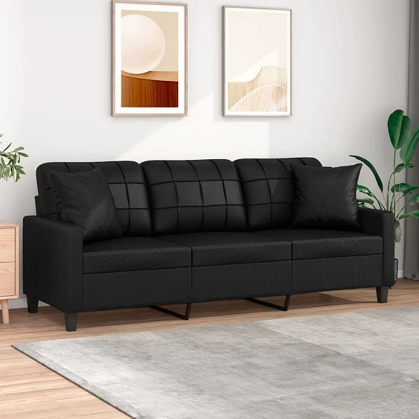 vidaXL 3-Sitzer-Sofa mit Zierkissen Schwarz 180 cm Kunstleder, 3200808