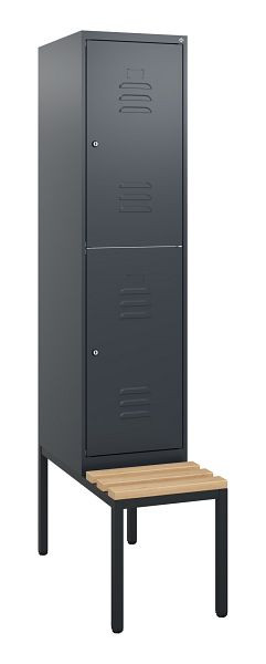 C+P Doppelstöckiger Spind Classic PLUS, 1950x400x815mm, 7016/7016, Zylinderschlösser, Sitzleisten aus Buche, mit untergebauter Sitzbank, 0803505-12 S10042