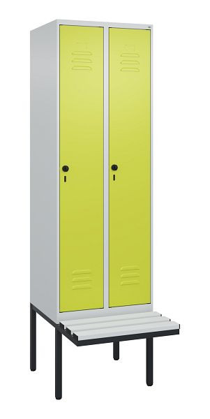 C+P Umkleidespind Classic PLUS, 2 Abteile, 2120x600x815mm, 7035/0024, Drehriegel, je 2 Doppel-Haken, 0800407-20F S10040