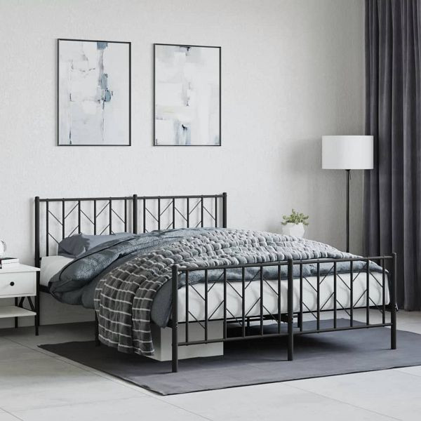 vidaXL Bettgestell mit Kopf- und Fußteil Metall Schwarz 150x200 cm, 374457