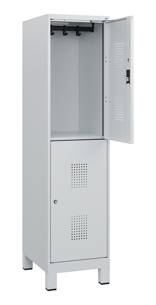 C+P Doppelstöckiger Spind Evolo PLUS, Füße, 2 Fächer, 1630x400x500mm, 7035/7035, Zylinderschloss, 0493105-12 S10040