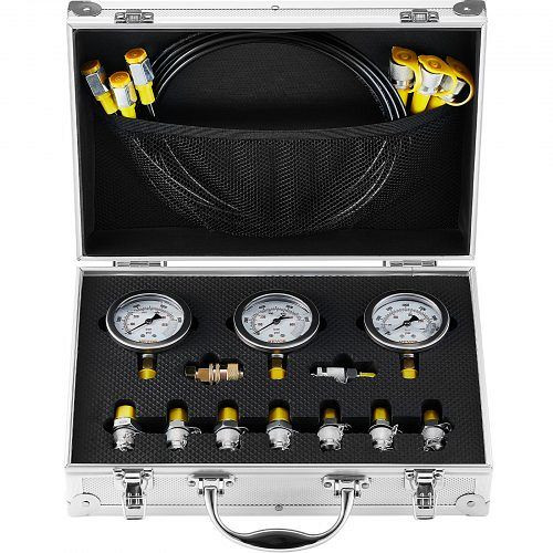 VEVOR Hydraulikdruck-Testset, 250 / 400 / 600 bar, 3 Messgeräte, 9 Kupplungen, 3 Schläuche, mit Tragetasche, JXYBZ3T9G000XHZ9IV0