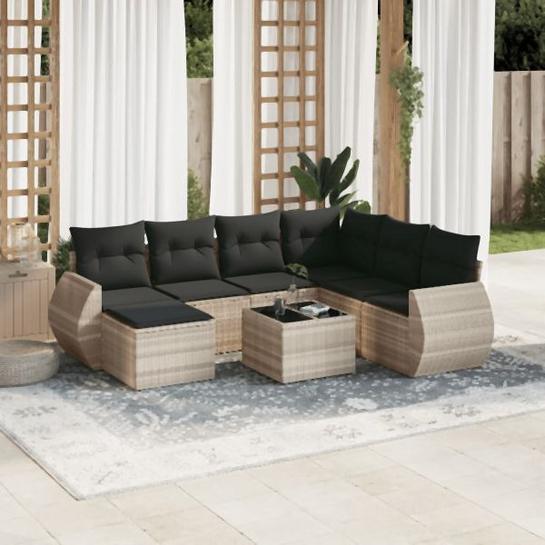 vidaXL 8-tlg. Garten-Sofagarnitur mit Kissen Hellgrau Poly Rattan, 3221711