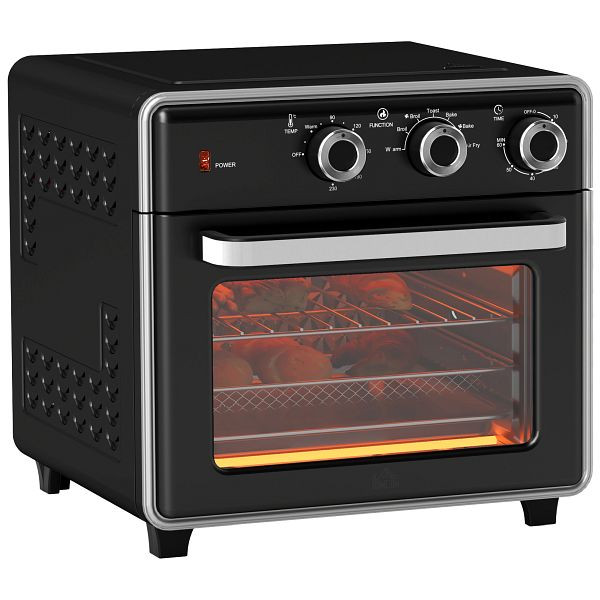 HOMCOM Minibackofen, 20L, 5 Funktionen, 360° Heißluft, Grillrost, Krümelblech, Schwarz, 800-152V90BK