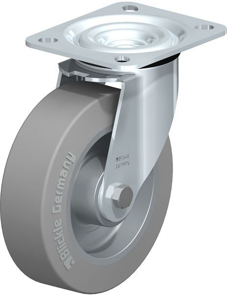 Blickle L-ALEV 125K-SG Stahlblech-Lenkrolle, mittelschwere Ausführung, mit Anschraubplatte, Elastik-Vollgummi, Grau, 311142