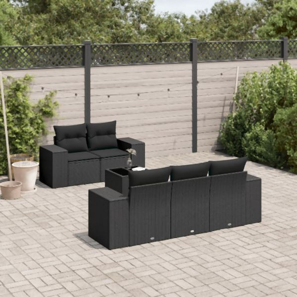vidaXL 6-tlg. Garten-Sofagarnitur mit Kissen Schwarz Poly Rattan, 3254632