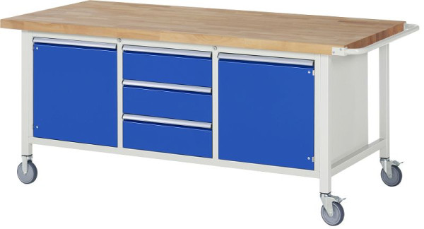 RAU Fahrbare Werkbank Serie 8000, Dreifach-Unterbau-Container (3x Schublade, 2x Flügeltür), 2000x880x900 mm, 05-8569A2-209B4S.11