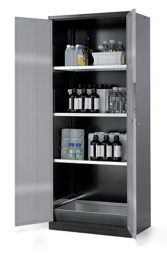 asecos Chemikalienschrank Systema CS-83, Korpus anthrazit, silber, 3 Einlegeböden und Bodenwanne, 202596