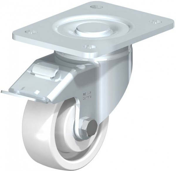 Blickle LH-SPO 100K-3-FI Stahlblech-Lenkrolle, Schwerlast-Ausführung, mit Anschraubplatte & Feststeller, Polyamid, Weiß, 613372