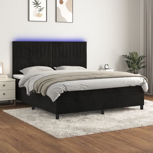 vidaXL Boxspringbett mit Matratze & LED Schwarz 180x200 cm Samt, 3136259