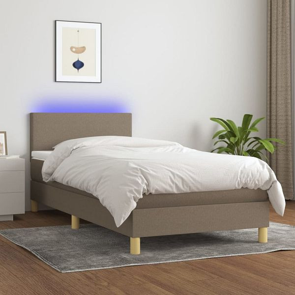 vidaXL Boxspringbett mit Matratze & LED Taupe 90x200 cm Stoff, 3133529