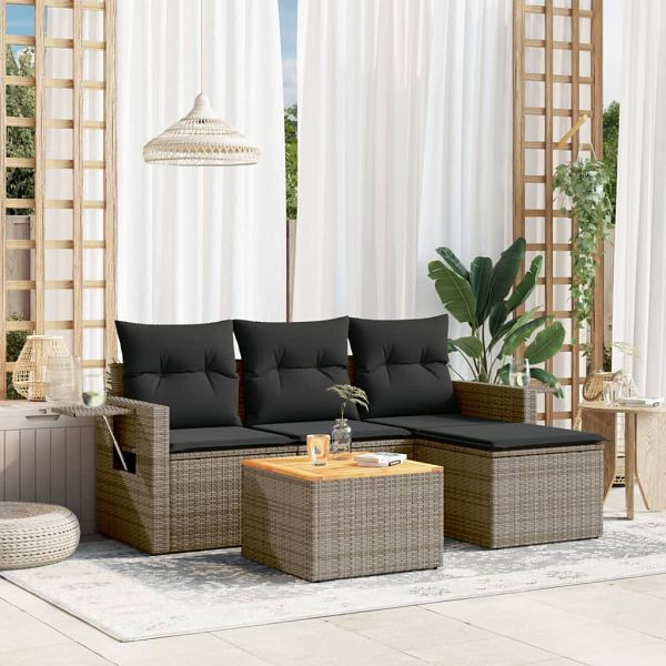 vidaXL 5-tlg. Garten-Sofagarnitur mit Kissen Grau Poly Rattan, 3224534