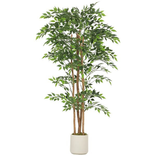 HOMCOM Künstlicher Banyanbaum Kunstpflanze mit Massivholzstamm, Topf, für Wohnzimmer Schlafzimmer Büro 75 x 75 x 180 cm Grün, 83C-192V04GN
