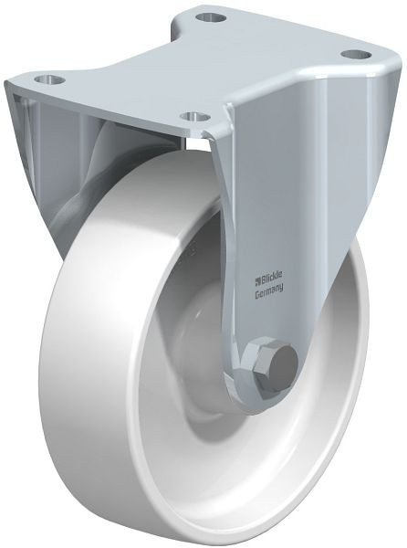 Blickle BH-PO 160G Stahlblech-Bockrolle, Schwerlast-Ausführung, mit Anschraubplatte, Polyamid, Weiß, 580399