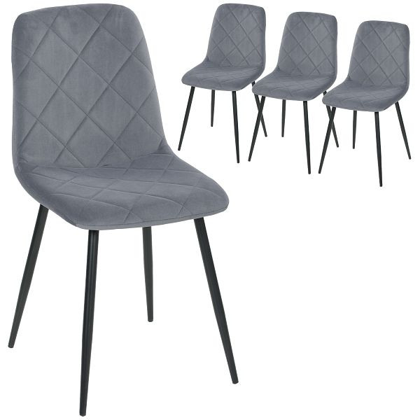 HOMCOM Esszimmerstühle, 4er-Set Küchenstühle mit Rückenlehne, Samtoptik, Polsterstühle mit Metallbeinen, für Esstisch, Grau, 83A-136V00GY