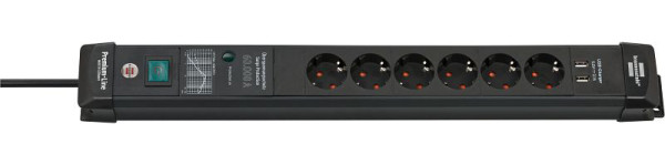 Brennenstuhl Premium-Line 60.000A Überspannungsschutz-Steckdosenleiste mit USB-Ladefunktion 6-fach schwarz 3m H05VV-F3G1,5, 1951160606