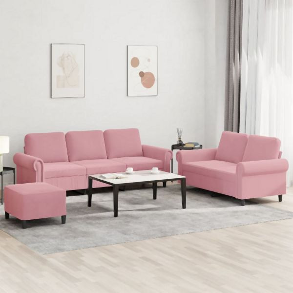 vidaXL 3-tlg. Sofagarnitur mit Kissen Rosa Samt, 3202263