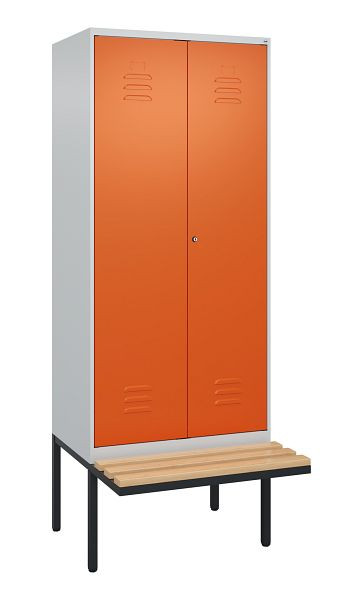 C+P Umkleidespind Classic PLUS SW, 2 Abteile, 2120x800x815mm, 7035/2004, Zylinderschloss, Buche-Sitzleisten, 0800427-22 S10090