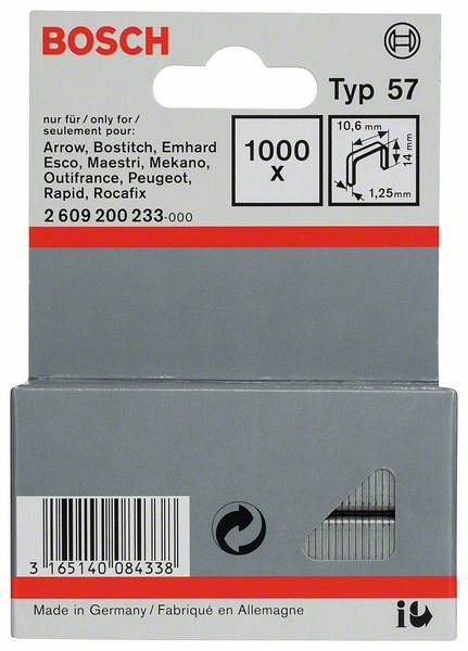 Bosch Flachdrahtklammer Typ 57, 10,6 x 1,25 x 14 mm, 1000er-Pack, 2609200233