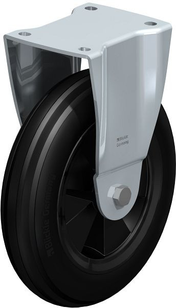 Blickle BH-VWPP 250R Stahlblech-Bockrolle, Schwerlast-Ausführung, mit Anschraubplatte, Weichgummi, Schwarz, 754090