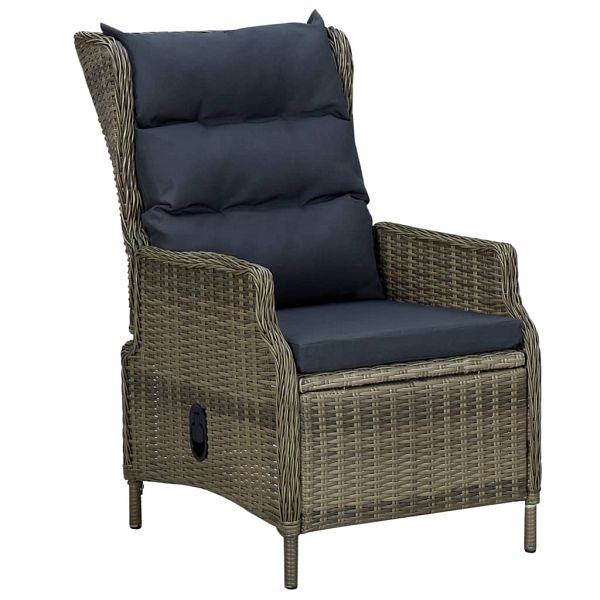 vidaXL Verstellbarer Gartensessel mit Auflagen Poly Rattan Braun, 313302