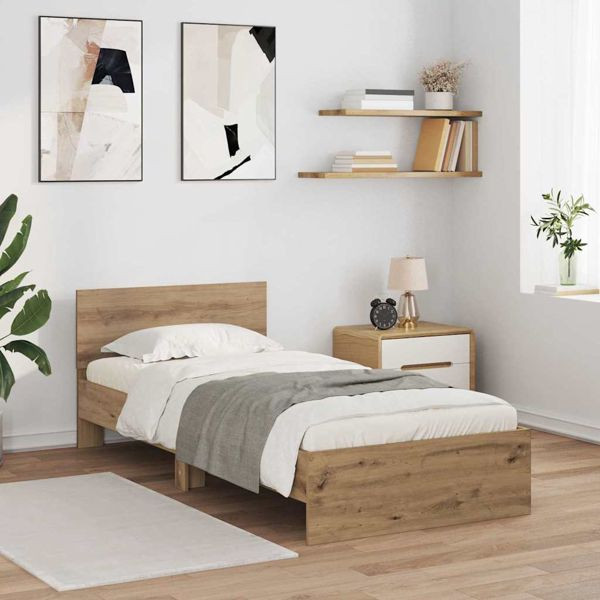 vidaXL Bettrahmen mit Kopfteil Artisan-Eiche 90 x 190 cm Holzwerkstoff, 885833