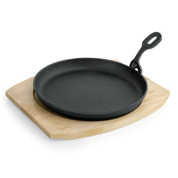 WAS Cast Iron 35 Servierpfanne mit Holzuntersetzer, Durchmesser 22 cm, Gusseisen, 3520220