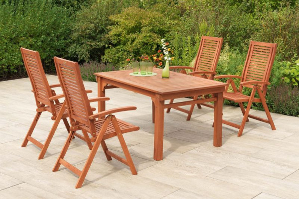 Merxx Cordoba Set 5-teilig, 4 Cordoba Klappsessel, 1 Seitenausziehtisch 150 (185/220) x 90 cm, FSC Eukalyptusholz, 51154-011