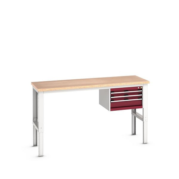bott cubio Werkbank mit Hängeschrank 3 Schubladen, Multiplex, höhenverstellbar, BxTxH: 2000x750x740-1140mm, Multiplex RAL 7035/3004, 41003537.24V