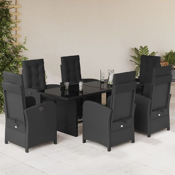 vidaXL 7-teilig Garten-Essgruppe mit Kissen Schwarz Poly Rattan, 3212488