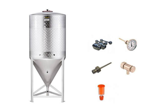 Speidel Set Gär- und Lagerbehälter FD-ZKG 625 Liter, Gärtank 30-60 Liter, Edelstahl-Kugelhahn, Thermometer, Probierhahn, Gärspund + Stopfen, 45604-ZKG-0001