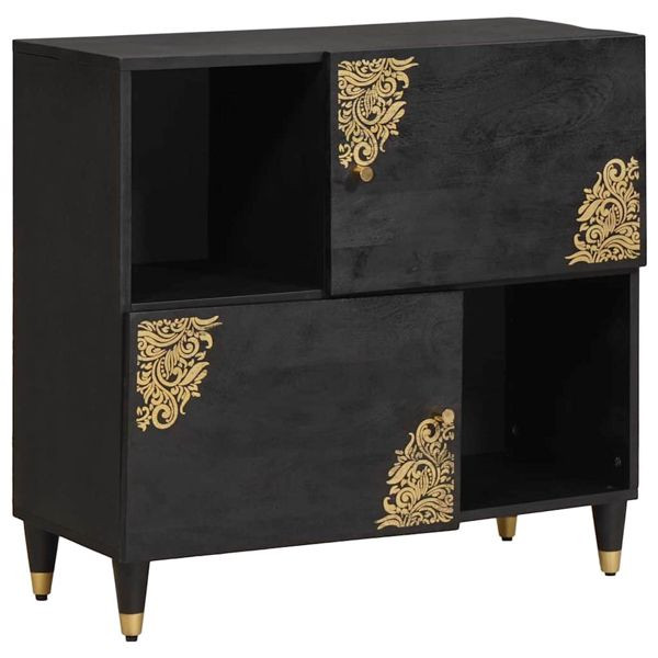 vidaXL Sideboard mit Regal Schwarz 80 x 33 x 75 cm Massivholz Mango, 4018835