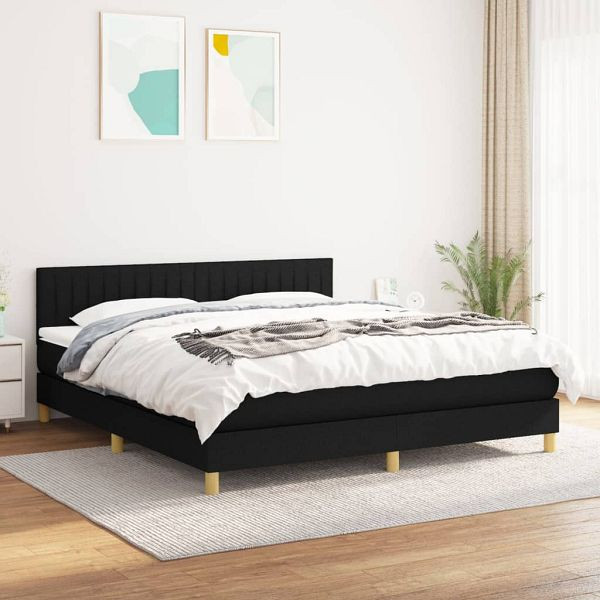 vidaXL Boxspringbett mit Matratze Schwarz 160x200 cm Stoff, 3140787