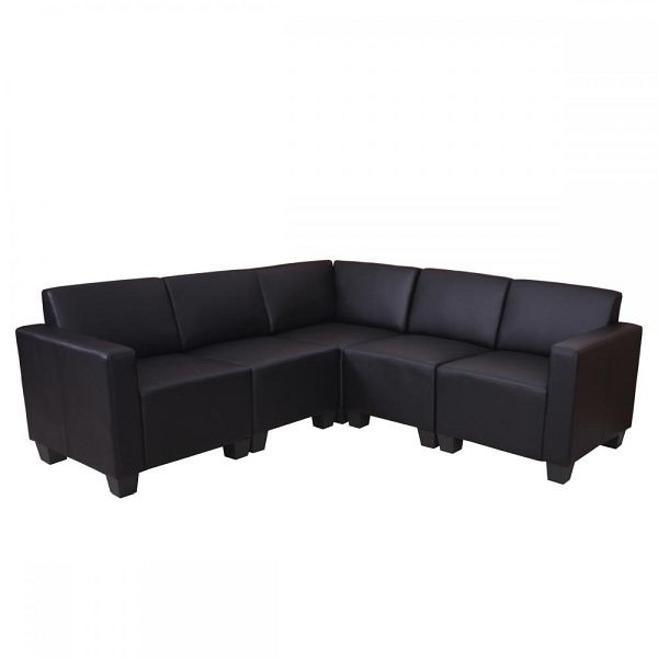 Mendler Modular Sofa-System Couch-Garnitur Lyon 5, Kunstleder, schwarz, 21699+21716+2x21689+21692+21696