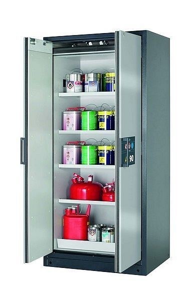 asecos Sicherheitsschrank Q-CLASSIC-90, Q90.195.090 in Silber mit 4x Fachboden (Stahlblech), 30041-049-30044