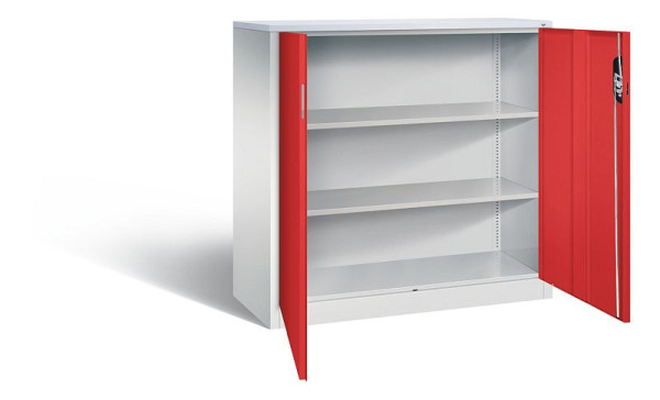 C+P Büroschrank Acurado, H1200xB1200xT500mm, Farbe: Lichtgrau / feuerrot, Muldengriff, 3 OH, 9487-1200 S10189