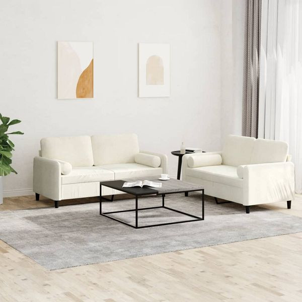 vidaXL 2-tlg. Sofagarnitur mit Kissen Creme Samt, 3202002